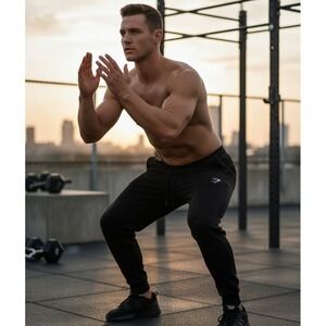 Gymshark Sweatpants Men's Medium Black Slash Pockets Elastic Waist Crest Joggers